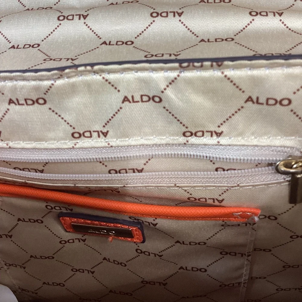 Aldo Orange Saffiano Satchel Handbag Gold Chain Scarf Accent Crossbody Bag